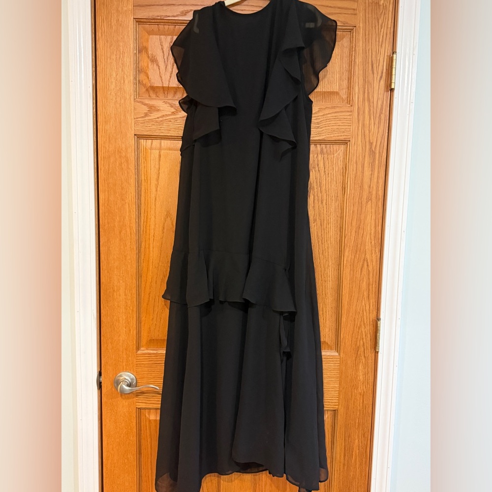 Topshop Black Ruffle Maxi Dress